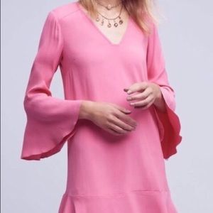 Anthropologie hot pink bell-sleeve tunic dress